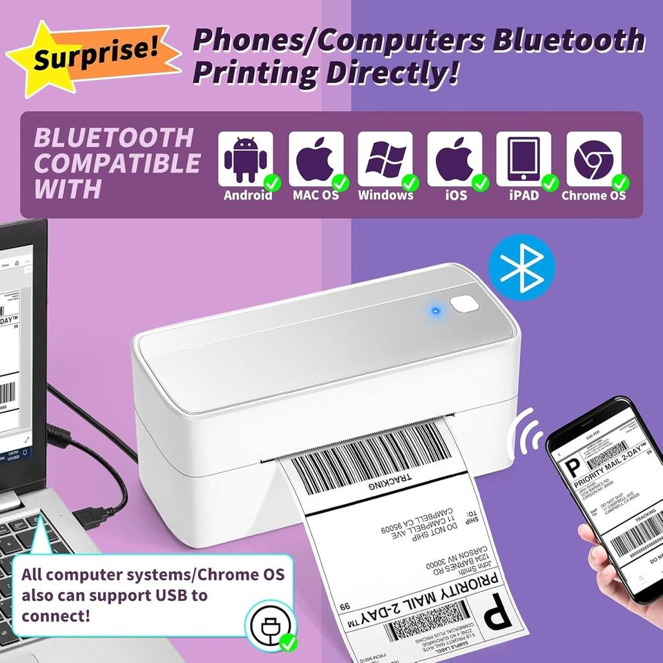 Bluetooth Thermal Label Printer, 4x6 Shipping Labels, for Small Business
