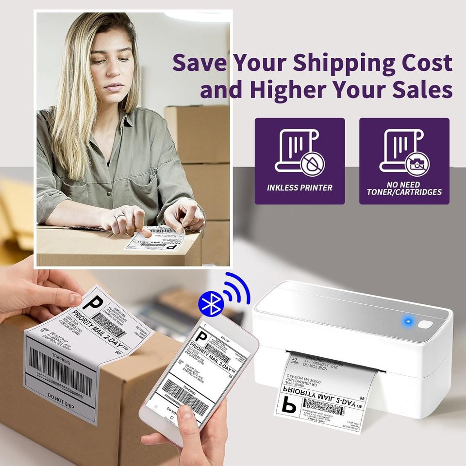 Bluetooth Thermal Label Printer, 4x6 Shipping Labels, for Small Business