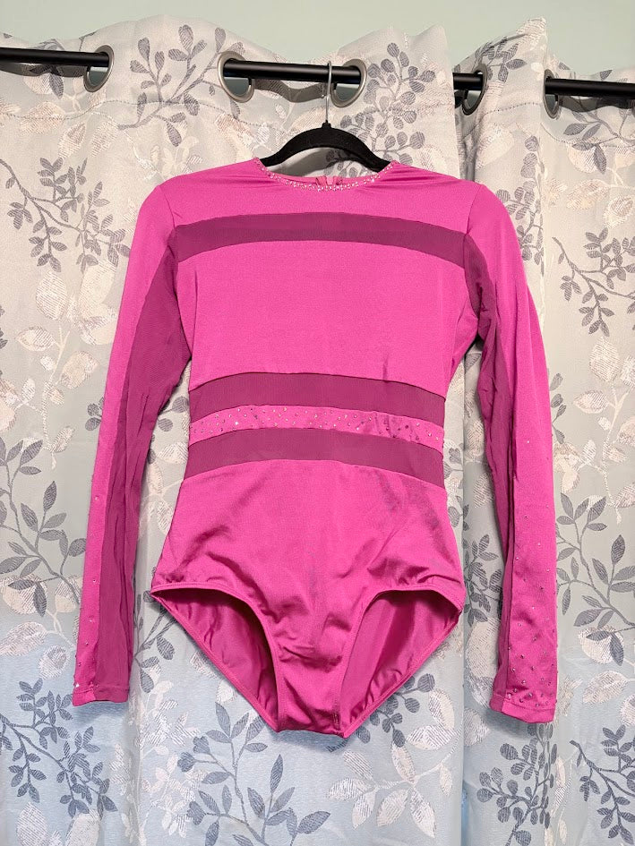 Dance Costume - Adult Large - Pink Bodysuit with Mesh and Stoning