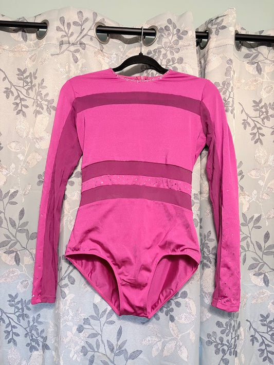 Dance Costume - Adult Large - Pink Bodysuit with Mesh and Stoning