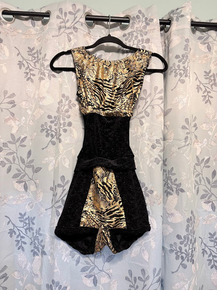 Dance Costume - Adult Small - New Tiger Print One Piece with Open Back, Black and Gold