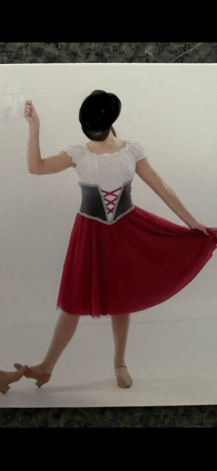 Dance Costume - Adult Medium - Maiden Dress with Burgundy Accents