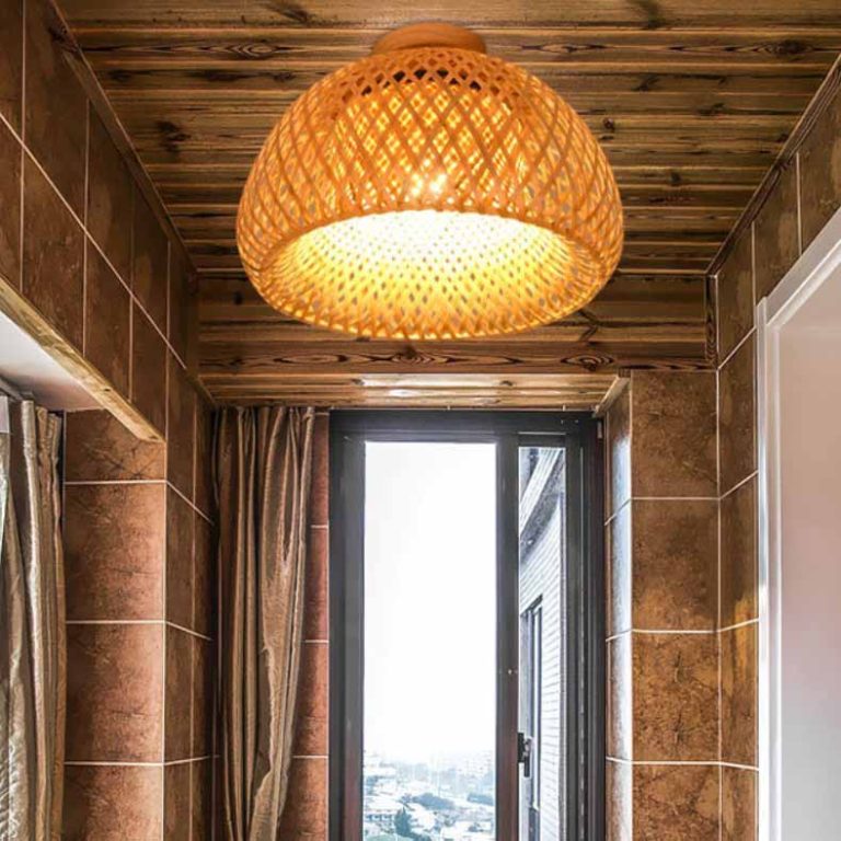 Hand-Woven Double Layer Bamboo Dome Lampshade, Wicker Rattan, Asian Rustic Japanese Design