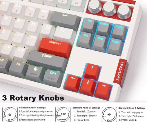 New GK87 QMK/VIA Wired Keyboard, Optical Brown Switch, Hot-Swap, RGB, 3 Knobs, SKYLOONG