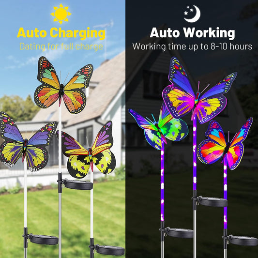 New Solar Butterfly Lights, 3 Pack, Colorful, Waterproof, Outdoor, Garden, Patio Décor, Mlijzard