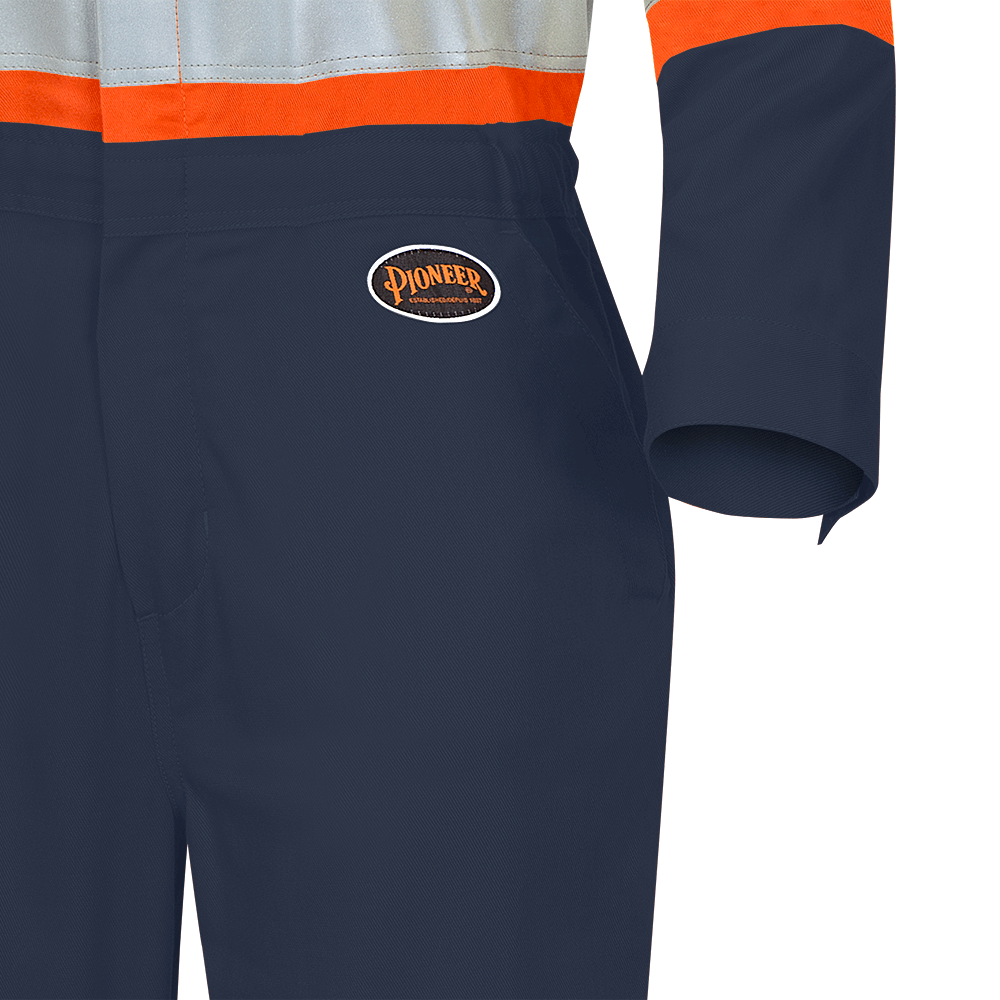 Medium 2-Tone Women's Polyester/Cotton Safety Coverall - Orange/Navy | Pioneer