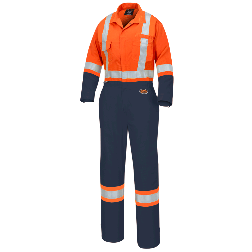 Medium 2-Tone Women's Polyester/Cotton Safety Coverall - Orange/Navy | Pioneer